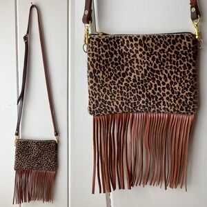 Made in USA Leather Fringe Cheetah Leopard Crossbody Purse